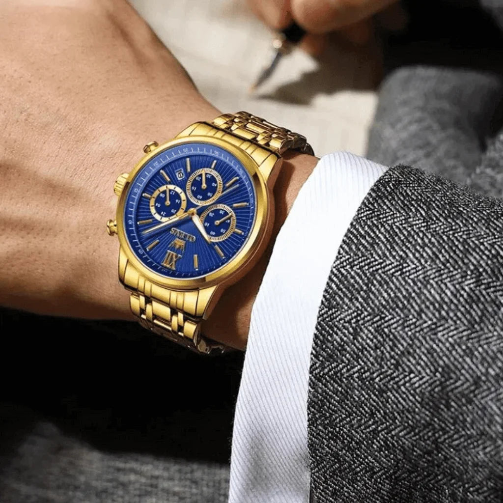 Olevs Montre Homme Tendance Brest | Bleue/Doré