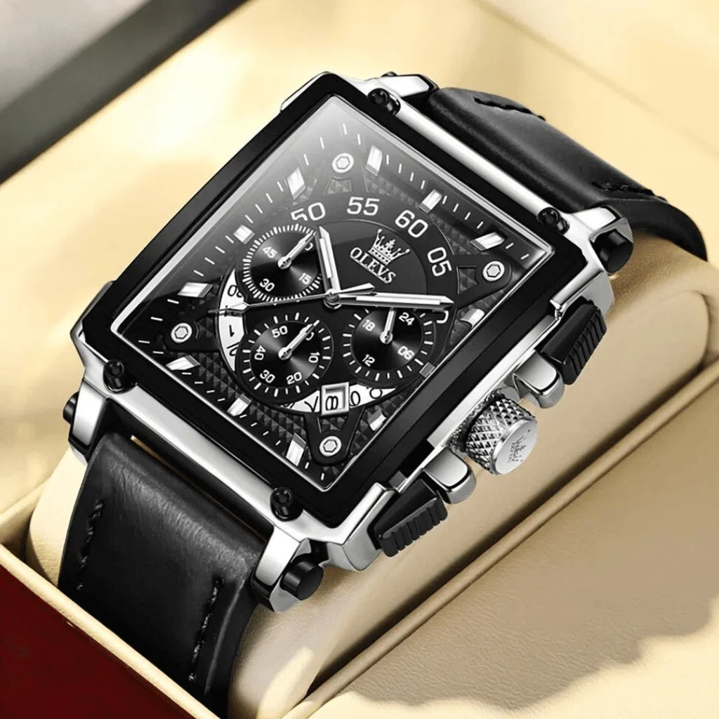 Olevs Montre Homme Rectangulaire Noire/Argente